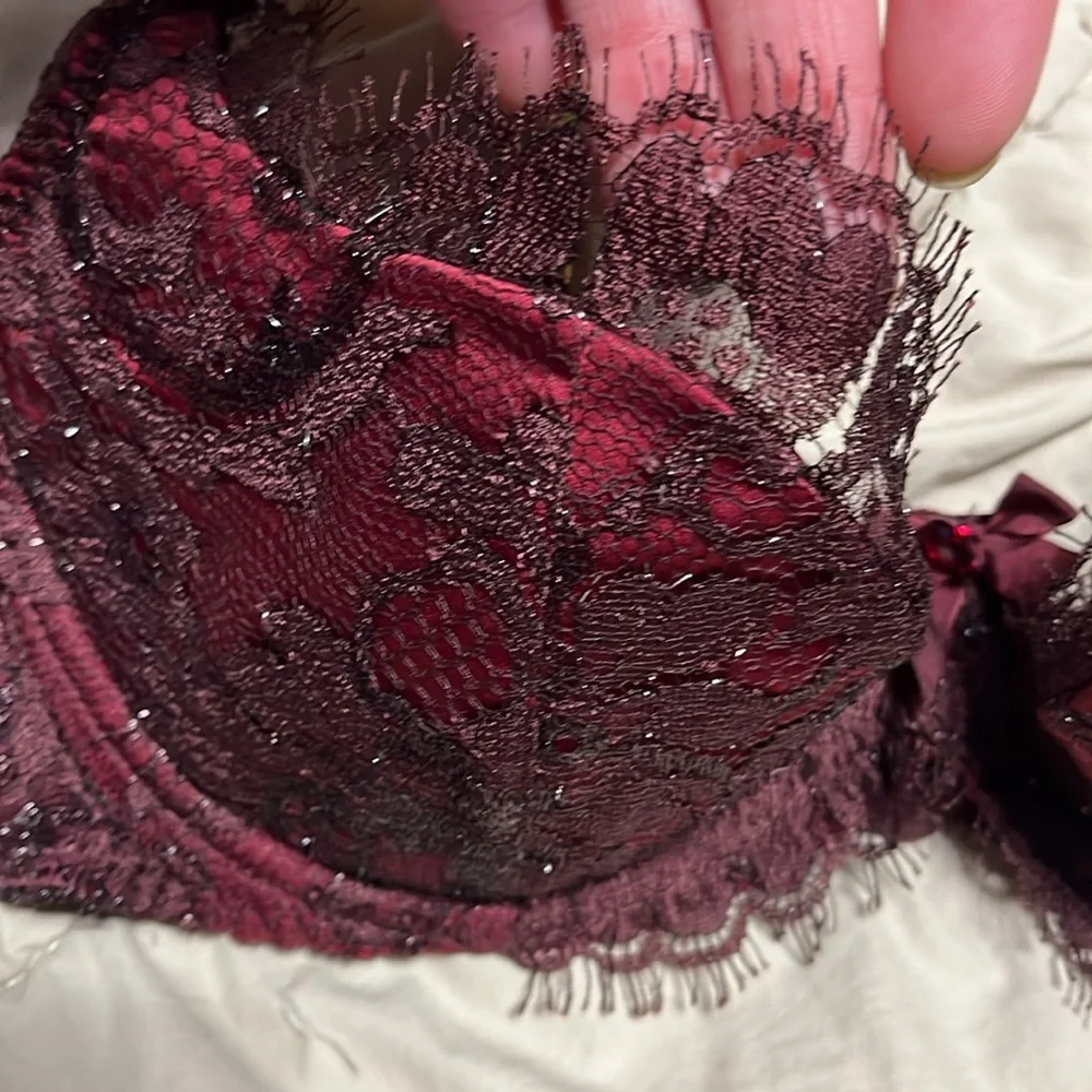 Agent Provocateur soirée silk & lace mei Siam Red Lace Bra & VS thong set